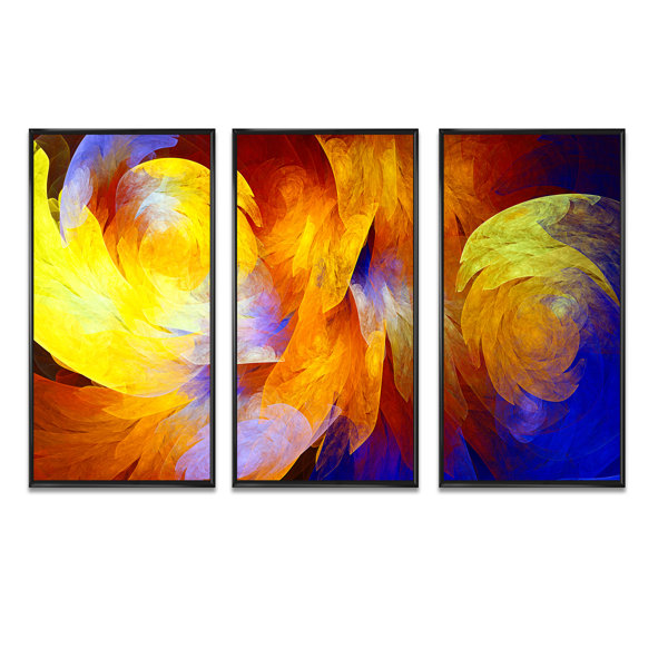 Wrought Studio Yellow Fractal Abstract Pattern Abstract Framed Canvas